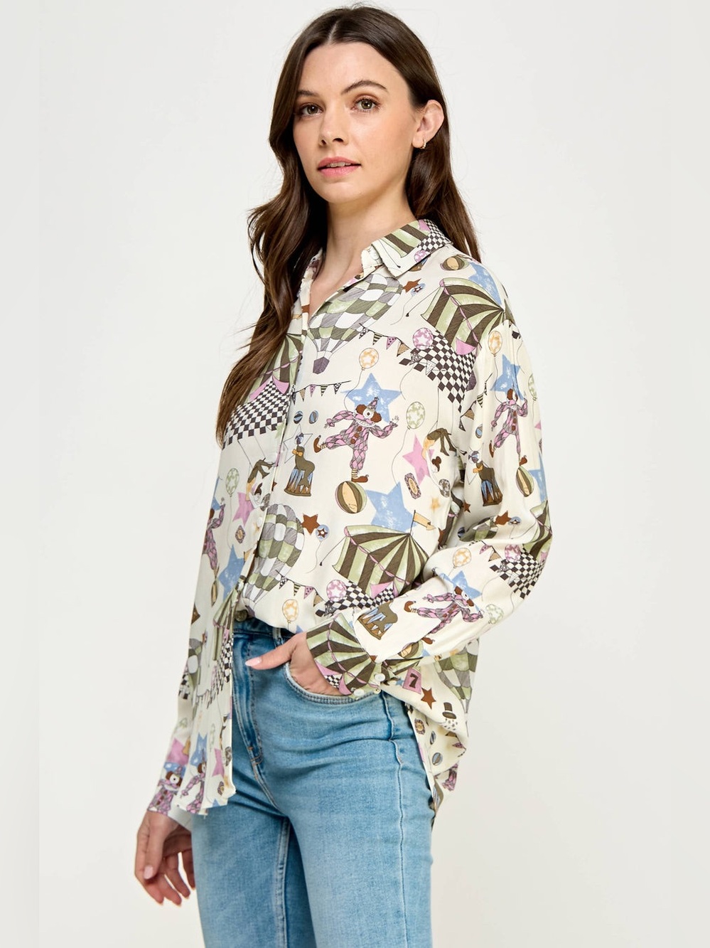 Ellison Circus Print Button Down Shirt- Size M